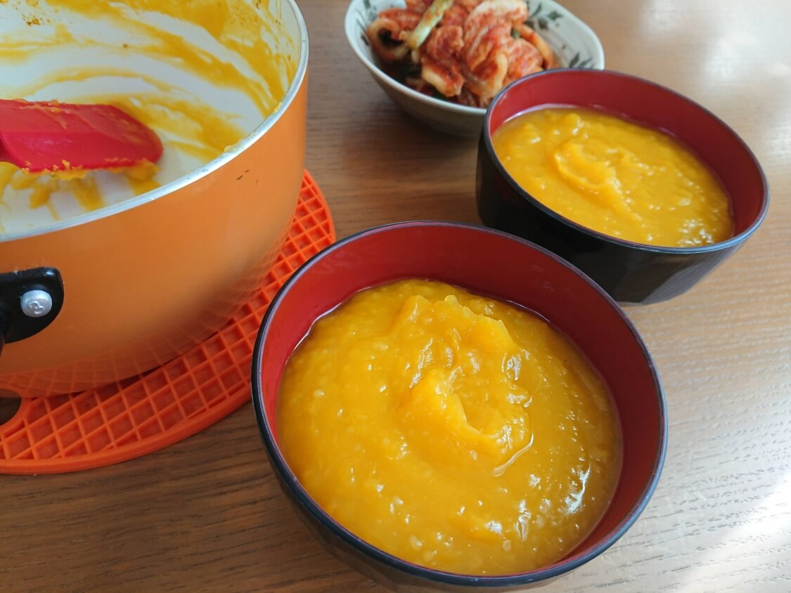 かぼちゃ粥（スープ）の作り方。盛り付け