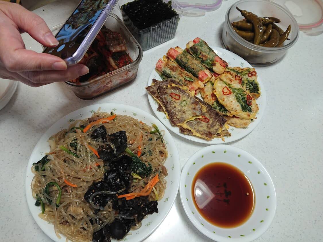 韓国お祝い料理チャプチェとチヂミ