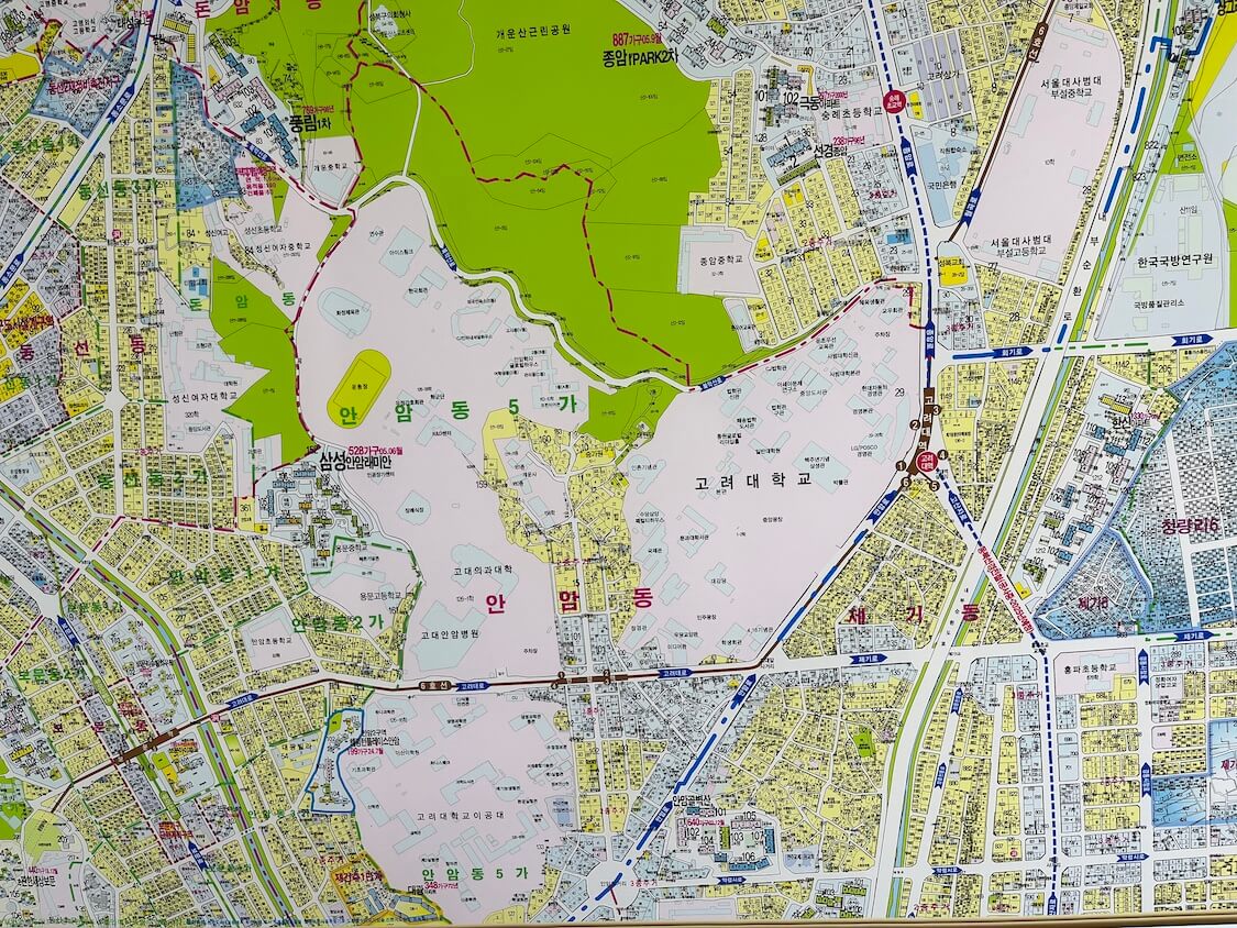 韓国の名門大学SKY。高麗大学校の地図