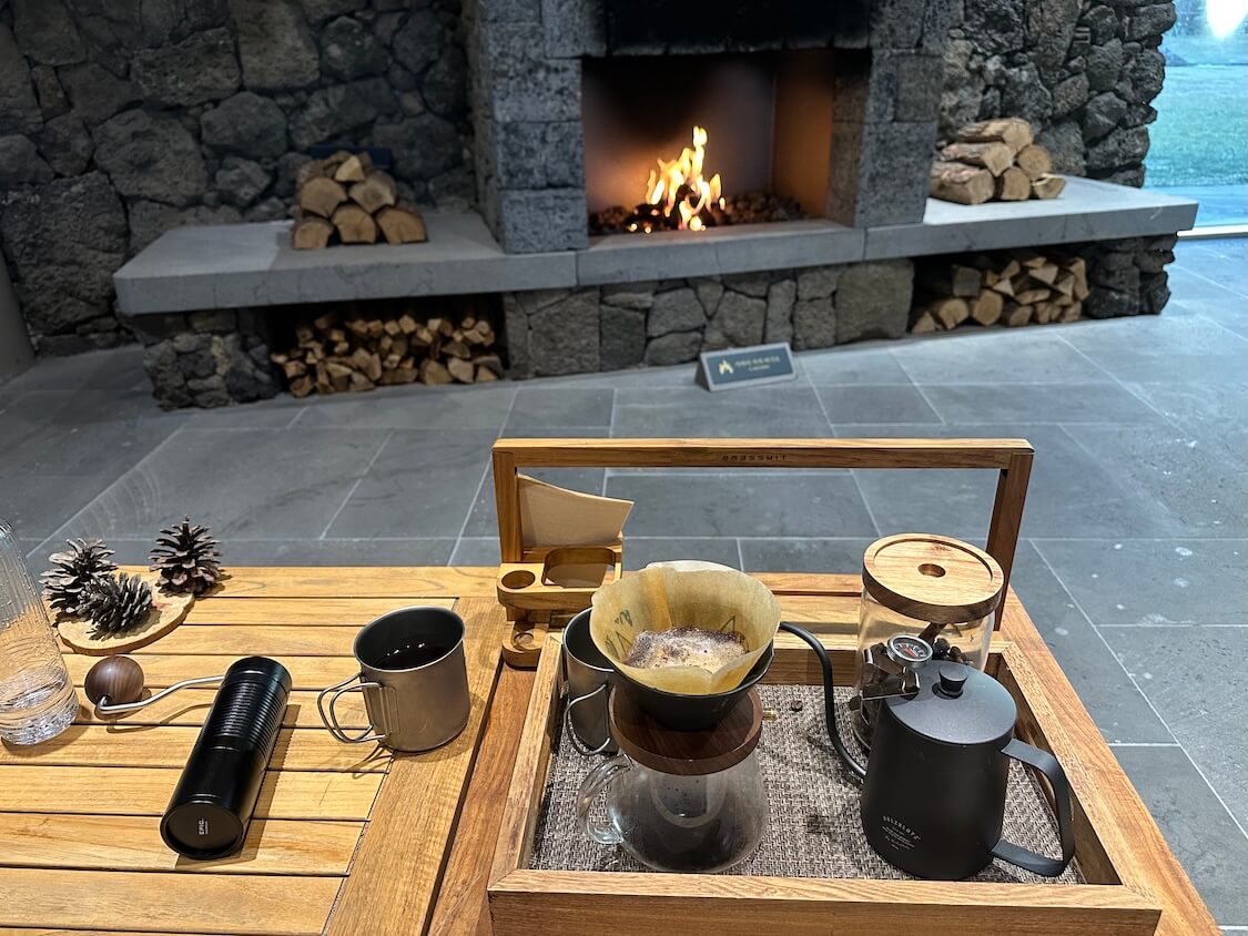 済州島のリゾートの朝、コーヒー